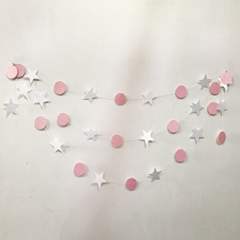 Estrella de cinco puntas en forma de corazón guirnalda colgando cuerda boda cumpleaños ESTRELLA DE Navidad colgante decoración cadena de papel tridimensional tire bandera colgante Adorno