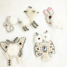 秋季供应钉珠手工钉珠 毛球系列兔子猫头鹰布贴 鞋帽箱包饰品