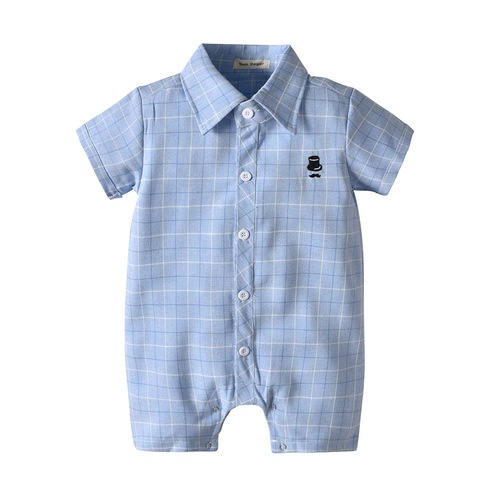 Korean Version New Summer Children's Striped Short Sleeve Cotton Baby Onesie Two Colors Outing Hosiery Climbing Suit