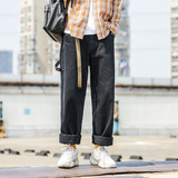 Скейтборд подходит для мужчин и женщин в стиле хип-хоп, штаны, джинсы, свободный прямой крой, в корейском стиле