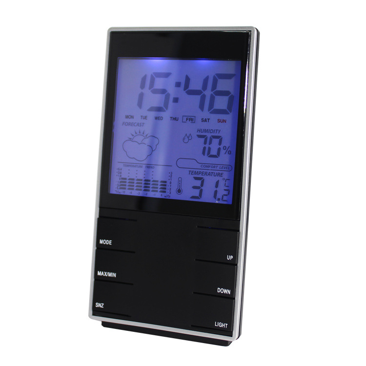 桌面无线温湿度电子钟 天气预报气象钟 家居背光室内测温仪闹钟