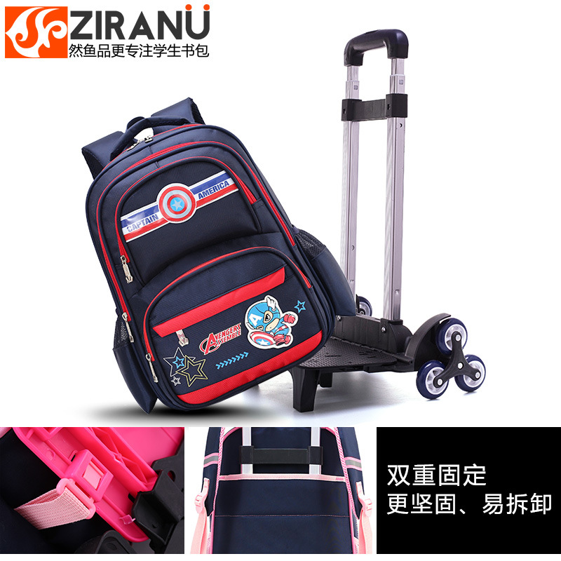 Moda estudiante de la escuela primaria carro Mochila De seis ruedas escalera escalada 2-5 grado niña reducción de carga desmontable niño mochila