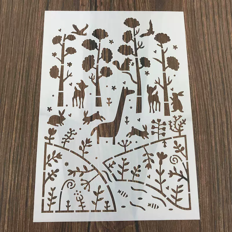 【加厚】A4动物森林喷花模板手抄报绘画涂鸦尺DIY手账本贺卡制作