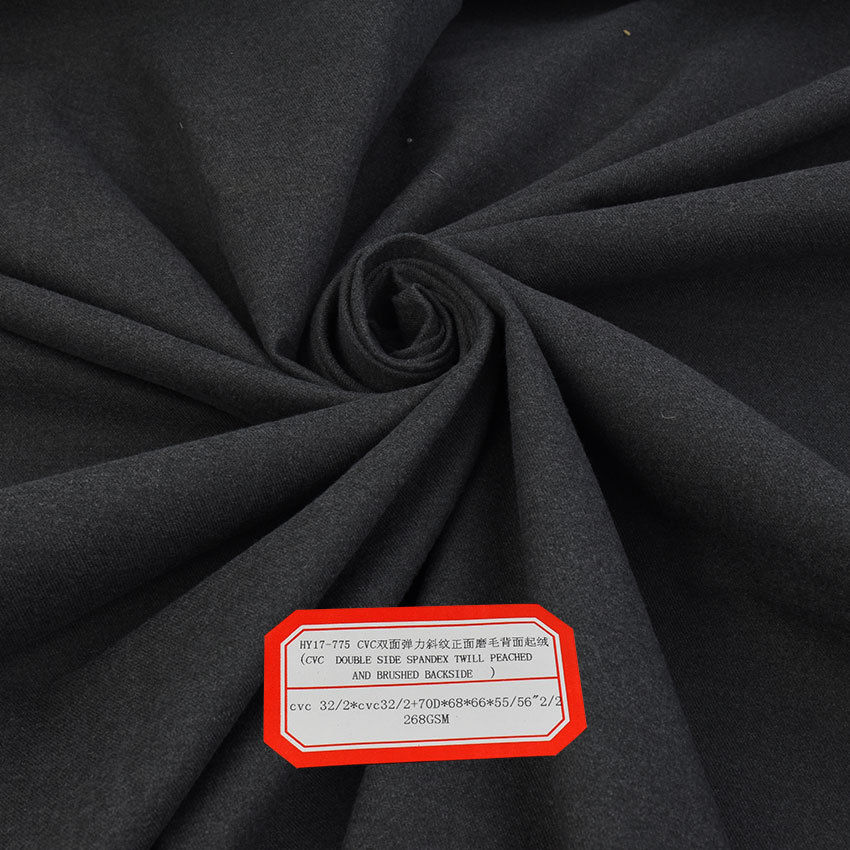 批发 秋冬双面绒 棉涤双面绒弹力斜纹 CVC弹力正面磨毛背面抓毛