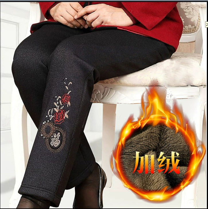 Женские брюки среднего и пожилого возраста, хлопковые брюки с утолщенной эластичной талией на флисовой подкладке, тещи и бабушки, брюки для пожилых женщин, осенне-зимние брюки для мамы