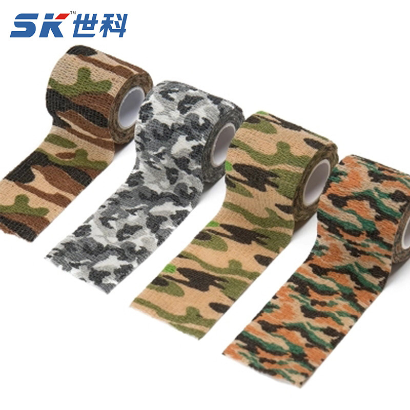 Fábrica al por mayor cinta camuflaje vendaje deportes portátil no tejido auto-adhesivo vendaje elástico