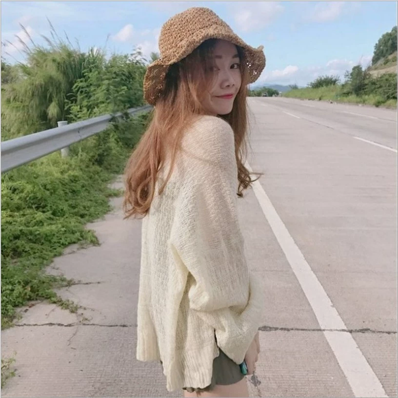 Ретро тонкий лонгслив, летний свитер, защитная от солнца одежда, кардиган, свободный крой, прилегающий
