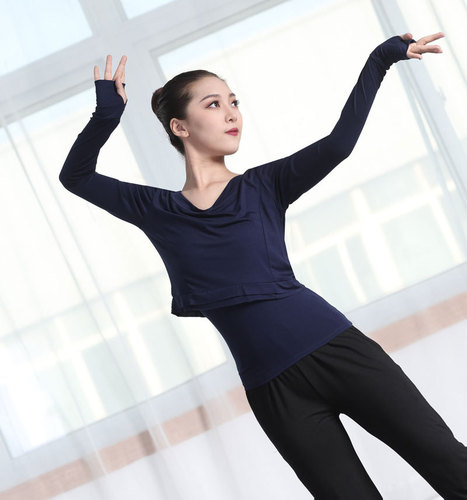 Modern Dance Practice Top Women Adult  New Dance Practice Costume Loose Long Sleeve Fingerless Two-Piece Set