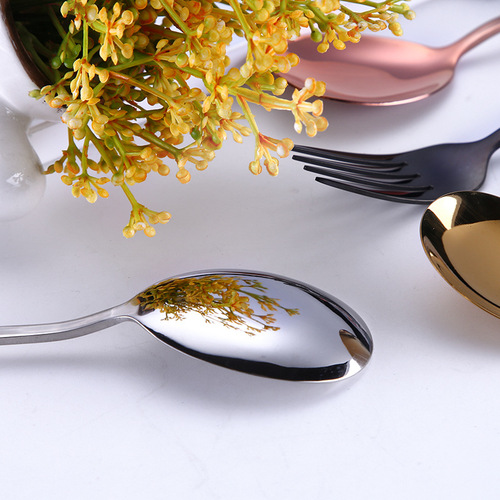 Korean 304 stainless steel spoon thickened long handle creative mixing spoon gift home eating spoon and fork gold-plated tableware