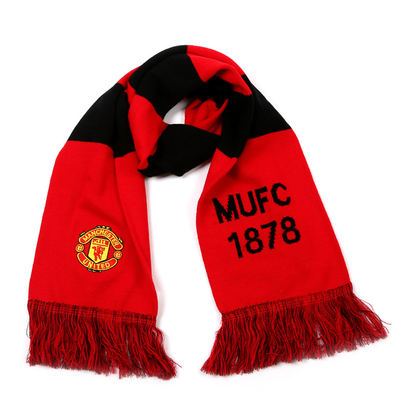 Fábrica personalizada bufandas de fans acrílico jacquard bufandas de punto de punto de impresión bufandas de fútbol