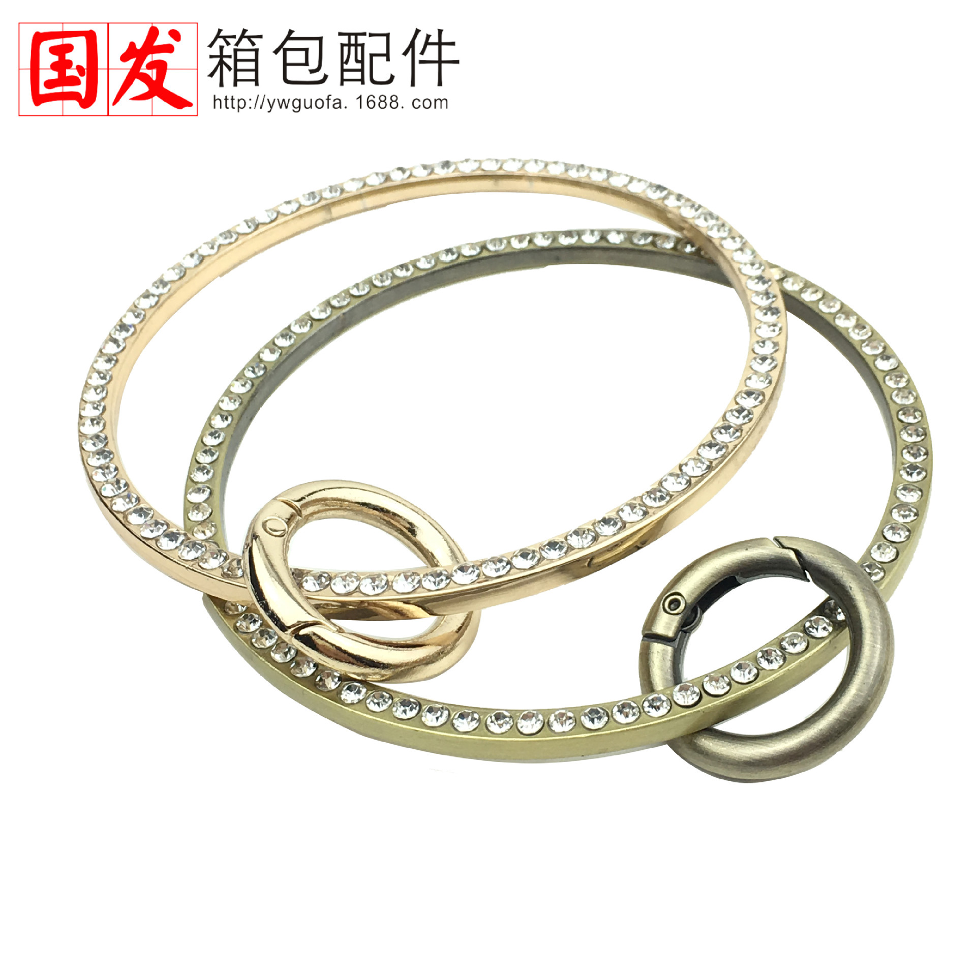 Nuevo: diámetro de 9cm pulsera de perforación redonda oro con botón de bobina círculo accesorios de bolsas DIY portátiles