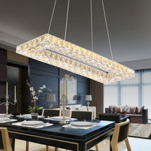 创意长方形餐厅吊灯三面水晶LED餐吊灯现代简约卧室房间餐桌灯饰
