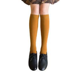 秋冬新款小腿及膝袜 时尚简约纯色女袜 日系学院风长筒袜子批发