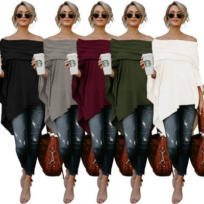 Трансграничная новая женская одежда Amazon AliExpress Wis Европейская и американская ветровка с открытыми плечами и асимметричным подолом