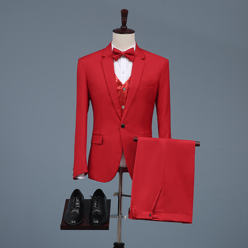 2022 New Men's Red Suit Set Groom Wedding Dress Stage Young Host MC Dress 2022 New Men's Red Suit Set Groom Wedding Dress Stage Young Host MC Dress