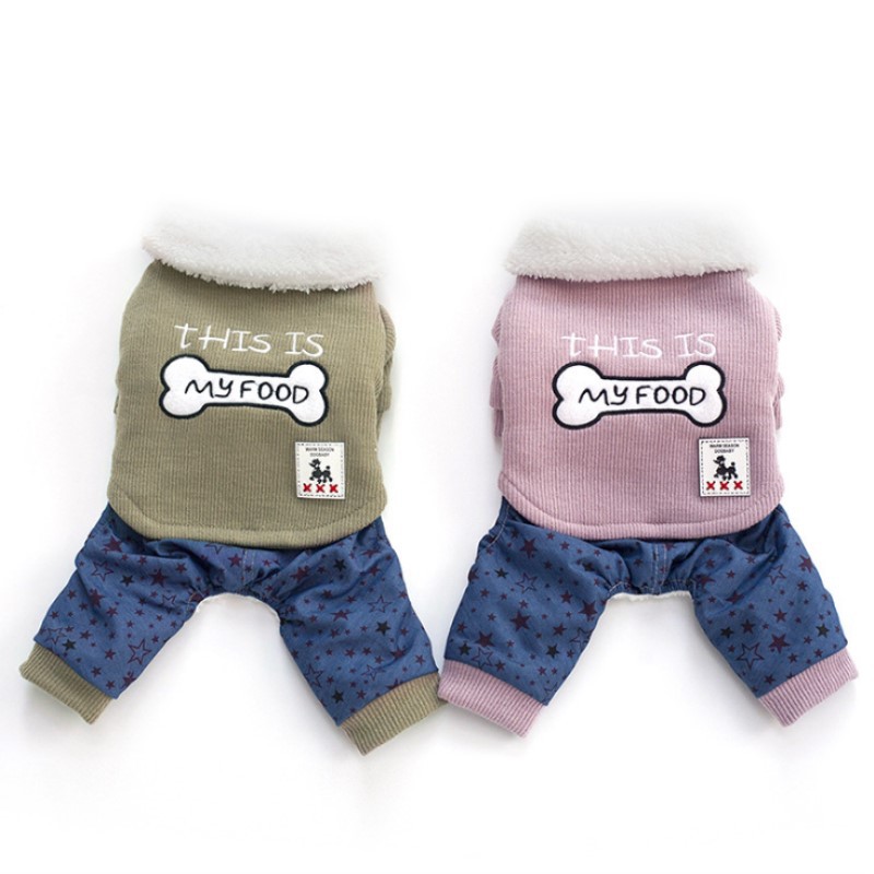Nueva ropa para mascotas cómoda moda cálida engrosada hueso bordado de cuatro patas ropa de algodón acolchado ropa de otoño e invierno para perros