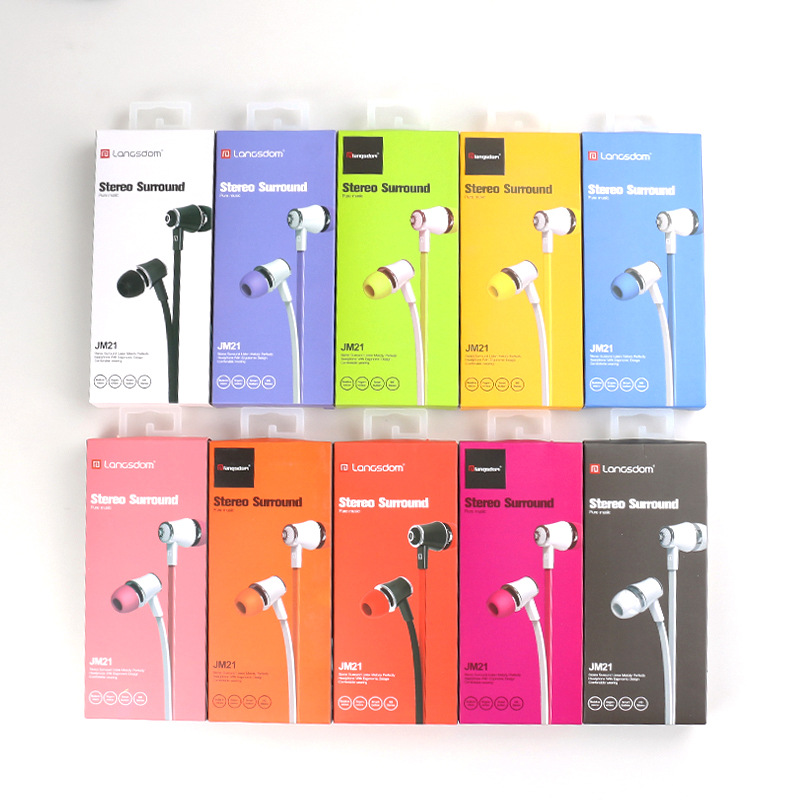 Lanston jm21 línea de fideos de color estéreo en la oreja auriculares para teléfonos móviles Android con micrófono MP3 auriculares para computadora