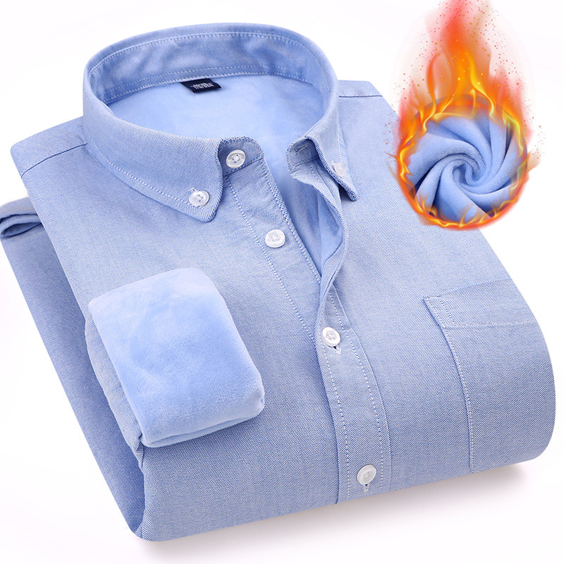 Camisa de Hombre Dongyu para Otoño e Invierno, Forrada de Felpa Cálida, Camisa de Manga Larga de Tela Oxford a Rayas, Camisa de Hombre de una Pieza al por Mayor