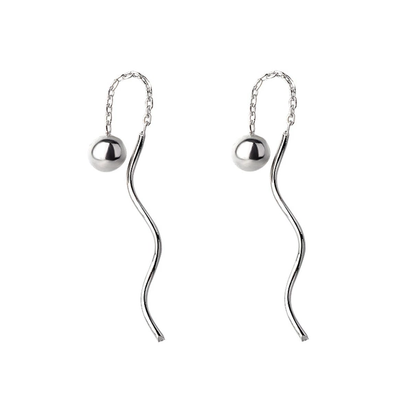 Platinum wavy round beads, earrings