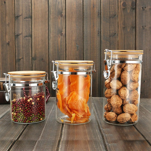 Household grains glass sealed jars with lids tea jars kitchen storage jars transparent snap storage jars