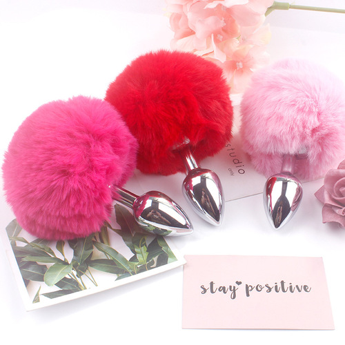 Rabbit tail backcourt stainless steel anal plug alternative flirting adult sex toy for men and women after masturbating with rubber