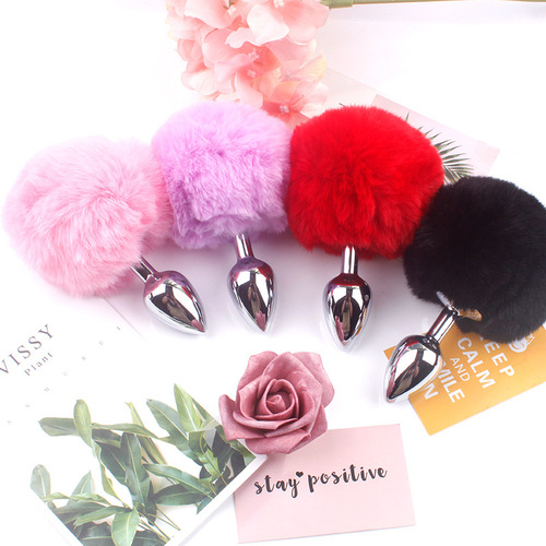 Rabbit tail backcourt stainless steel anal plug alternative flirting adult sex toy for men and women after masturbating with rubber
