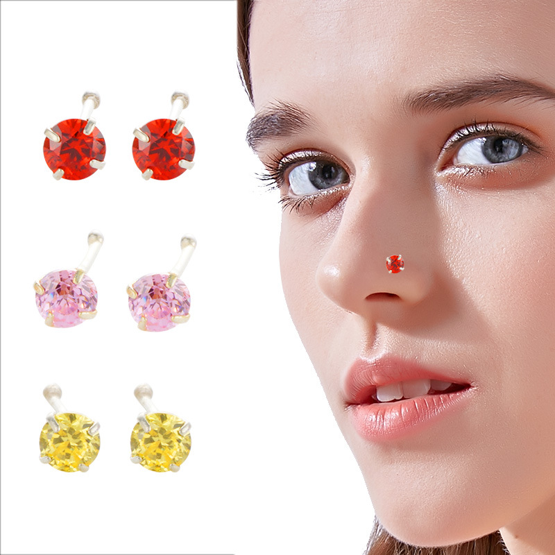 S925 plata esterlina japonesa y coreana nueva ZIRCON nariz Stud europea y americana de moda diamante-incrustado nariz Stud Cuerpo Femenino piercing accesorios de la joyería