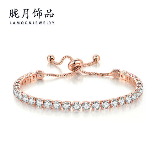 European and American 4mm round zircon single row full of diamonds adjustable crystal tennis bracelet for women cross-border birthstone jewelry wholesale