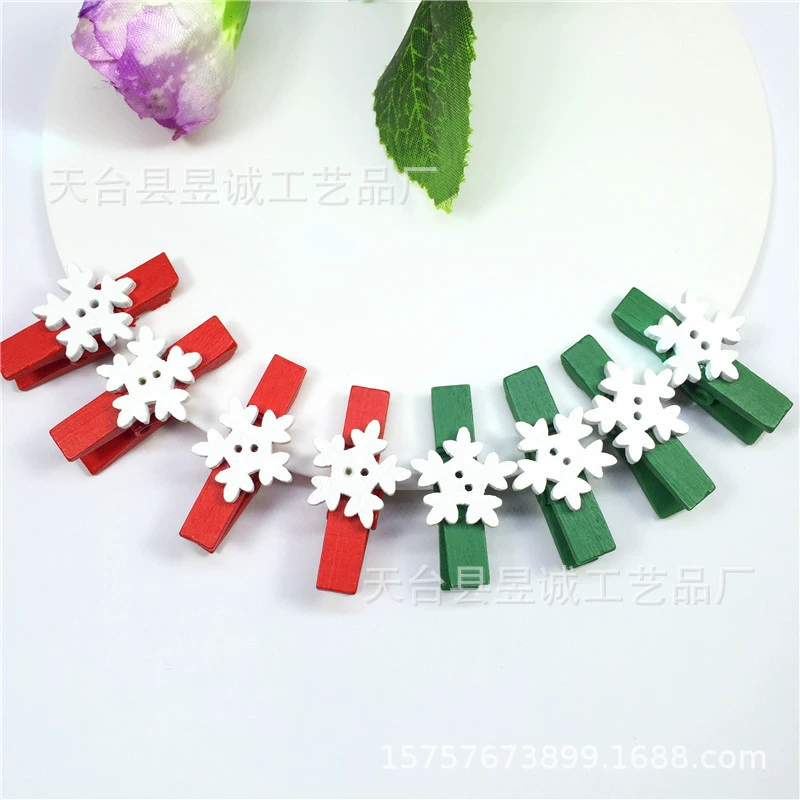 Оптовая Рождественская Снежинка цвет деревянный зажим липкая записка маленький деревянный зажим пеньковая веревка фото клип Рождественская серия деревянный зажим