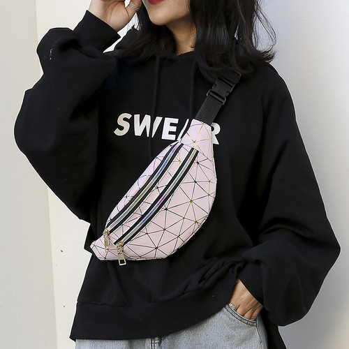 Cross-border new PU sports shoulder bag multi-layer fashion laser waist bag bright leather waist bag men and women crossbody bag wholesale