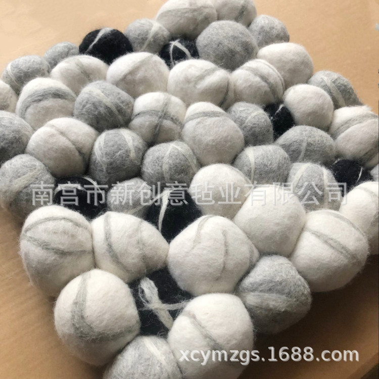 羊毛石头毛毡球坐垫 沙发垫 毛球抱枕 羊毛工艺品