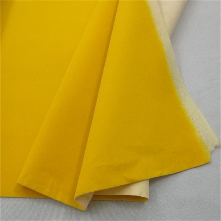 黄色高密度植绒布水刺底长毛绒可背自粘胶裱纸分条切片家具包装盒
