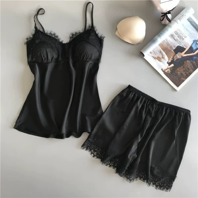 Нижнее белье, slip dress, черный сексапильный шелковый набор, европейский стиль, оптовая продажа
