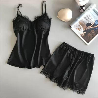 Нижнее белье, slip dress, черный сексапильный шелковый набор, европейский стиль, оптовая продажа