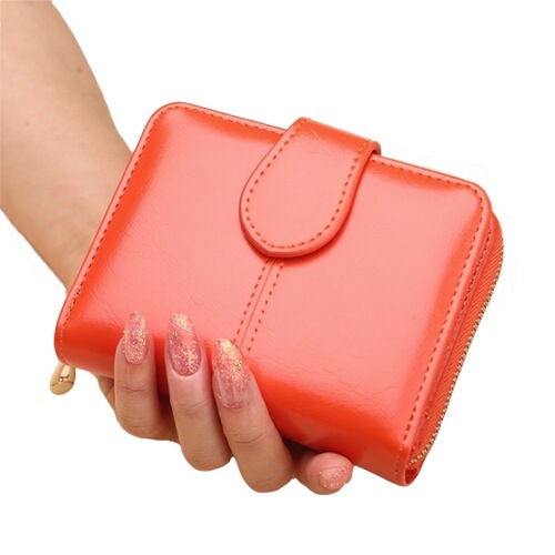 Women's short zipper coin purse oil wax leather coin bag small wallet card bag fashionable multi-card slot clutch Y007