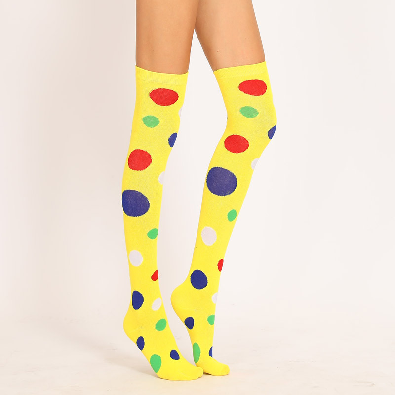 Calcetines de payaso lunares amarillo sobre la rodilla Calcetines de algodón a través de la frontera de estilo europeo y americano calcetines de baile de Navidad
