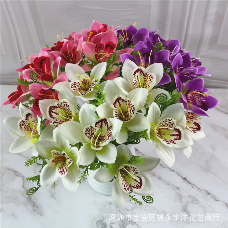 Perfect Color Single Small Cattleya Handmade Silk Flower Art Silk Flower Living Room Flower Arranging Home Handmade Silk Flower