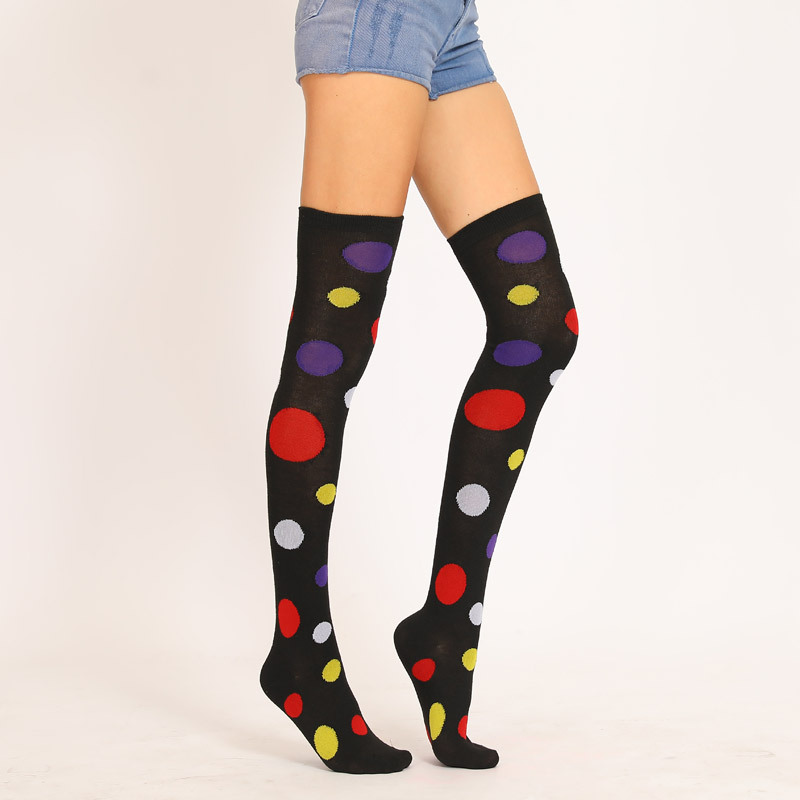 Calcetines de payaso lunares amarillo sobre la rodilla Calcetines de algodón a través de la frontera de estilo europeo y americano calcetines de baile de Navidad