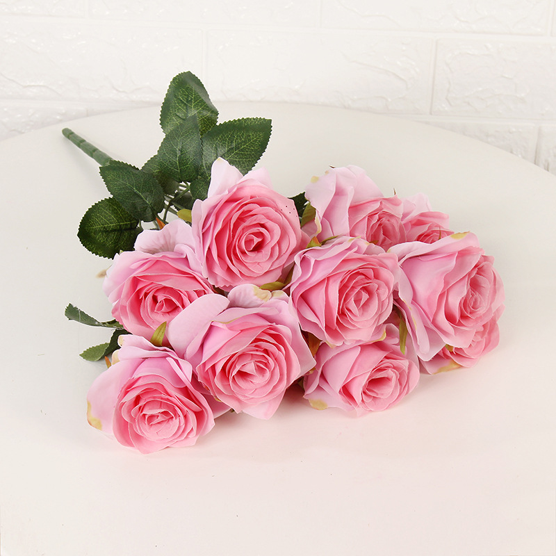 Multi-cabeza rosa artificial falso ramo flor pared de seda floral decoración de la boda manejar rojo naranja diez cabeza nueve cabeza