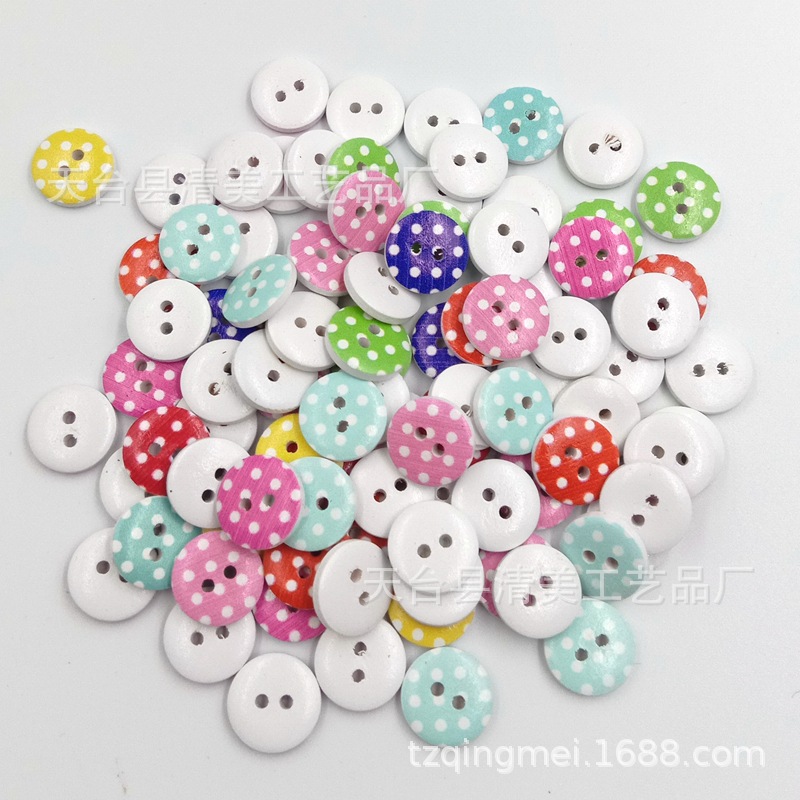 15mm fondo blanco Botón de lunares hermosa decoración superficie hecha a mano los niños bolsa hebilla 90 unids/bolsa