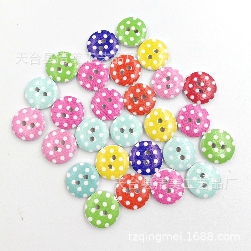 15mm fondo blanco Botón de lunares hermosa decoración superficie hecha a mano los niños bolsa hebilla 90 unids/bolsa