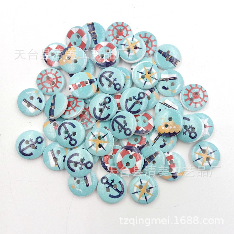 15mm fondo blanco serie marina DIY fondo blanco serie marina botones de madera 100 piezas por paquete