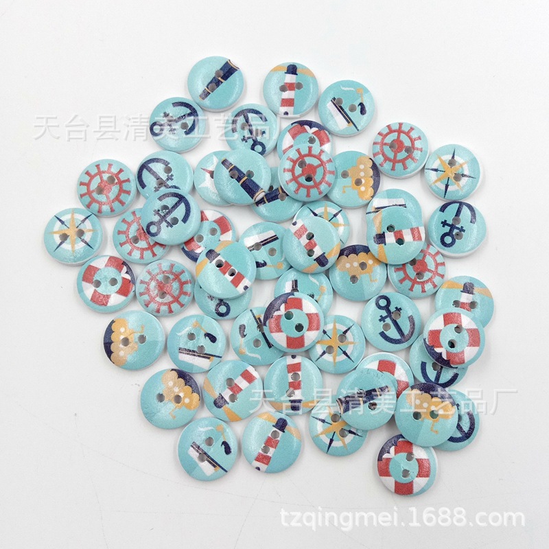 15mm fondo blanco serie marina DIY fondo blanco serie marina botones de madera 100 piezas por paquete