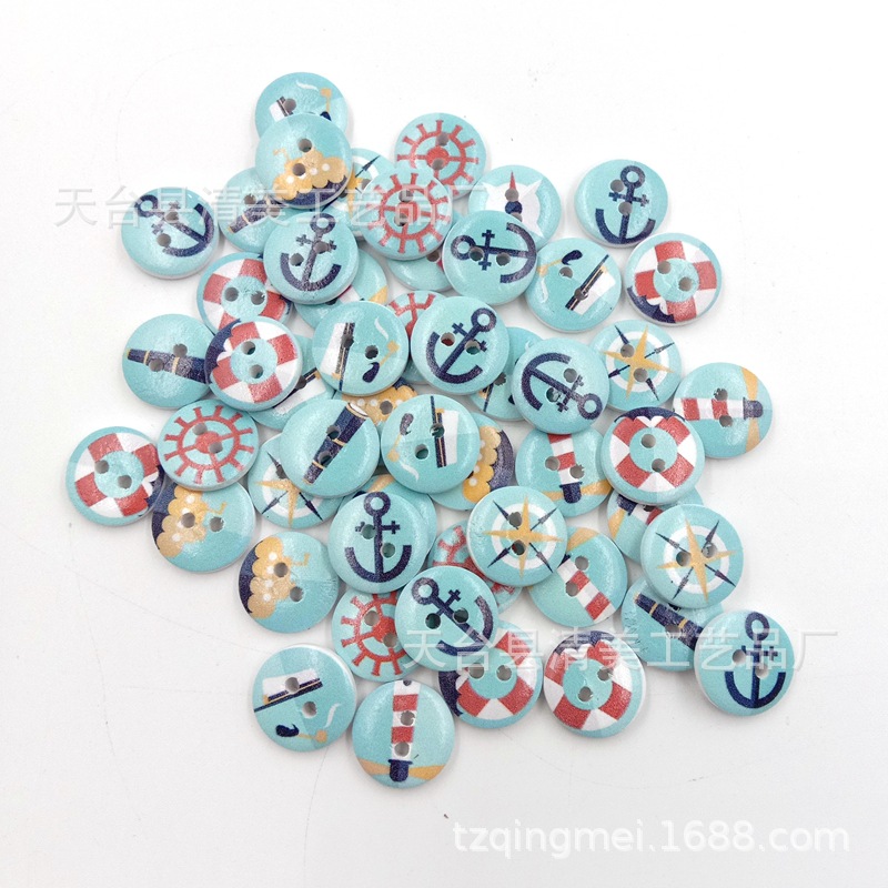 15mm fondo blanco serie marina DIY fondo blanco serie marina botones de madera 100 piezas por paquete