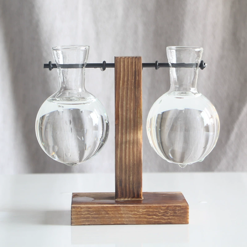 Деревянная рама гидропонная ваза (Tenghui) — янт High-Borosilicate стекло, ручная работа, настольная 1–2 бутылки
