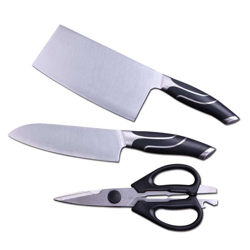Cuchillo de cocina doméstico de tres piezas de acero inoxidable cuchillo de cocinero multifuncional tijeras de hueso de pollo conjunto de cuchillos antideslizantes