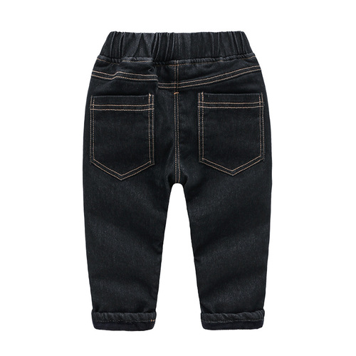 Children's pants, boys' fleece jeans, winter wear, new Korean version, thickened solid color cotton pants, wholesale