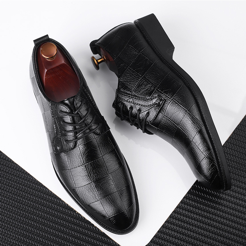 New Men's Casual Shoes Extra Large Size Business Dress Leather Shoes Men's Lace-Up All-Match Wedding Shoes