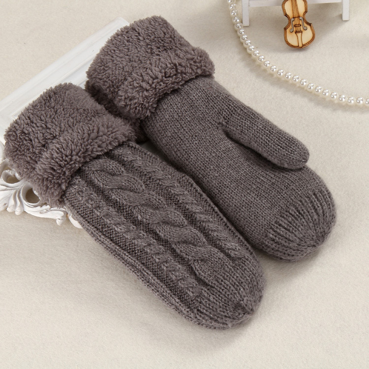 Otoño e Invierno de las mujeres de moda estudiante guantes de montar nueva moda de mohair engrosada forrado de lana de un solo dedo cubierta de la bolsa de doble capa