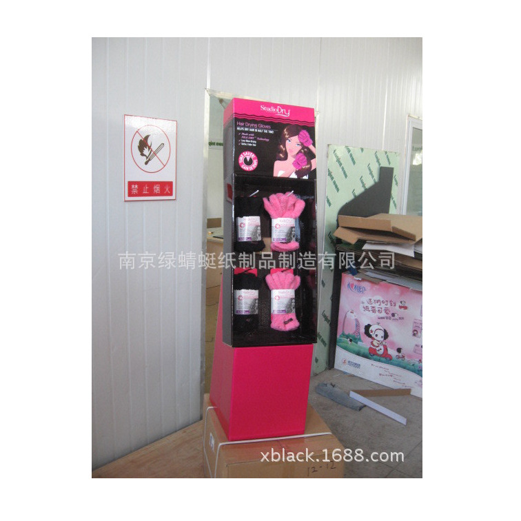 手套产品陈列架 挂钩纸展示架 落地瓦楞纸货架